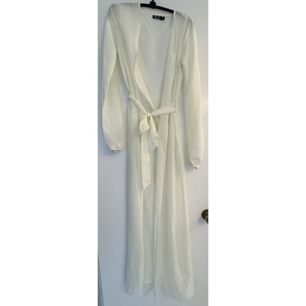 Nasty Gal Long Maxi Robe Cardigan Pool Cover Up Butter Yellow Belt Size 2